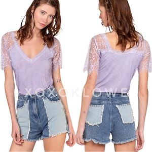 POL V Neck Lace Detail Premium T Shirt NWOT